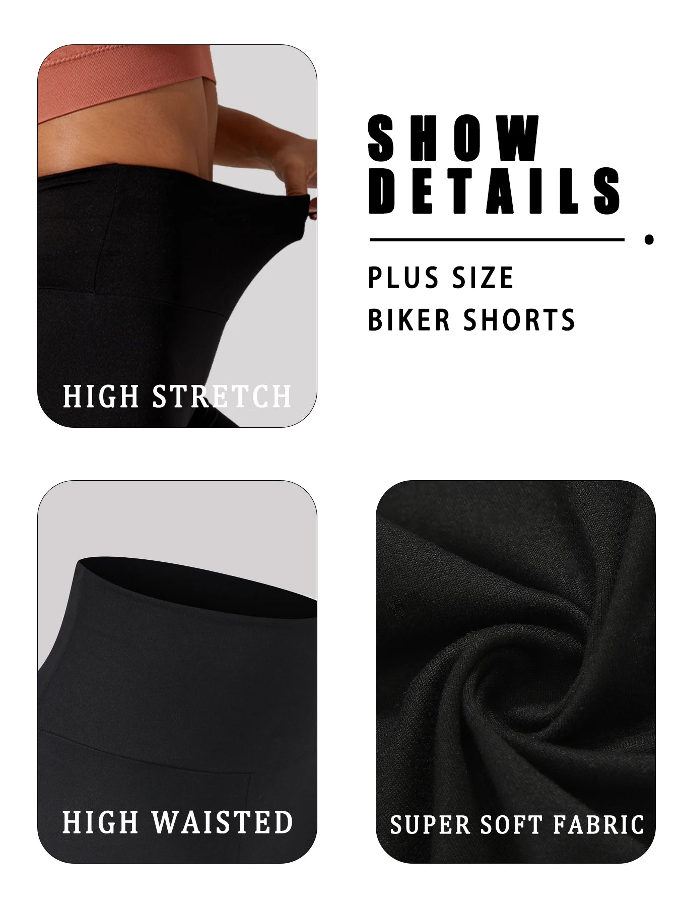 2-Pack Plus Size Women’s Biker Shorts - High-Waisted Soft Workout & Yoga Athletic Shorts