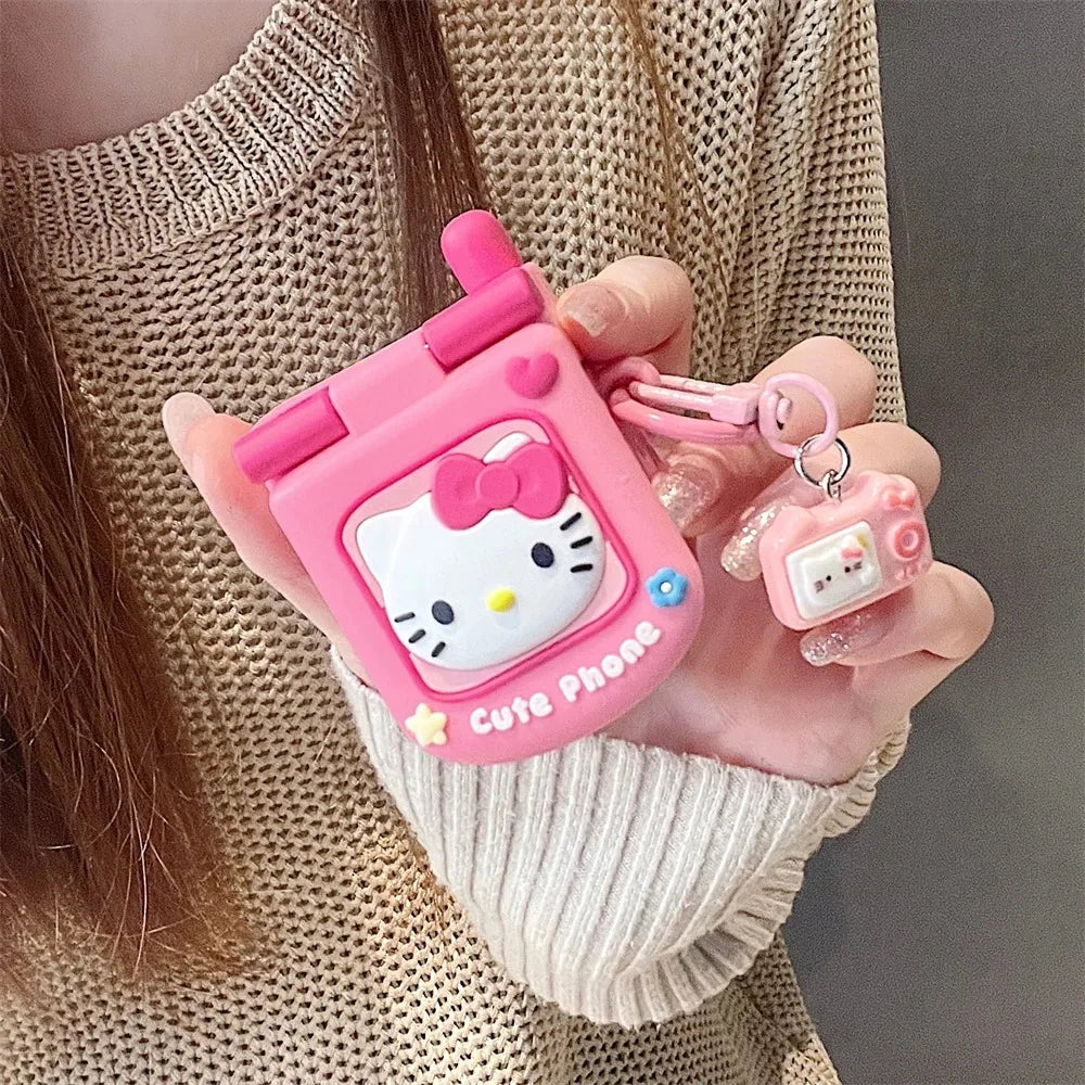 AirPods 1/2/3/4 Pro/Pro2 Silicone Case – 3D Hello Kitty Cartoon Headphone Box with Retro Mirror KT Cover