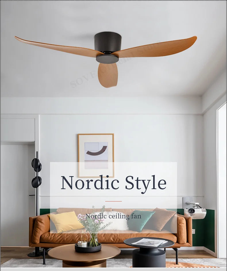 SOVE Modern Black & White Low Floor Ceiling Fan – 30W DC Motor with Remote Control, No Light, 220V