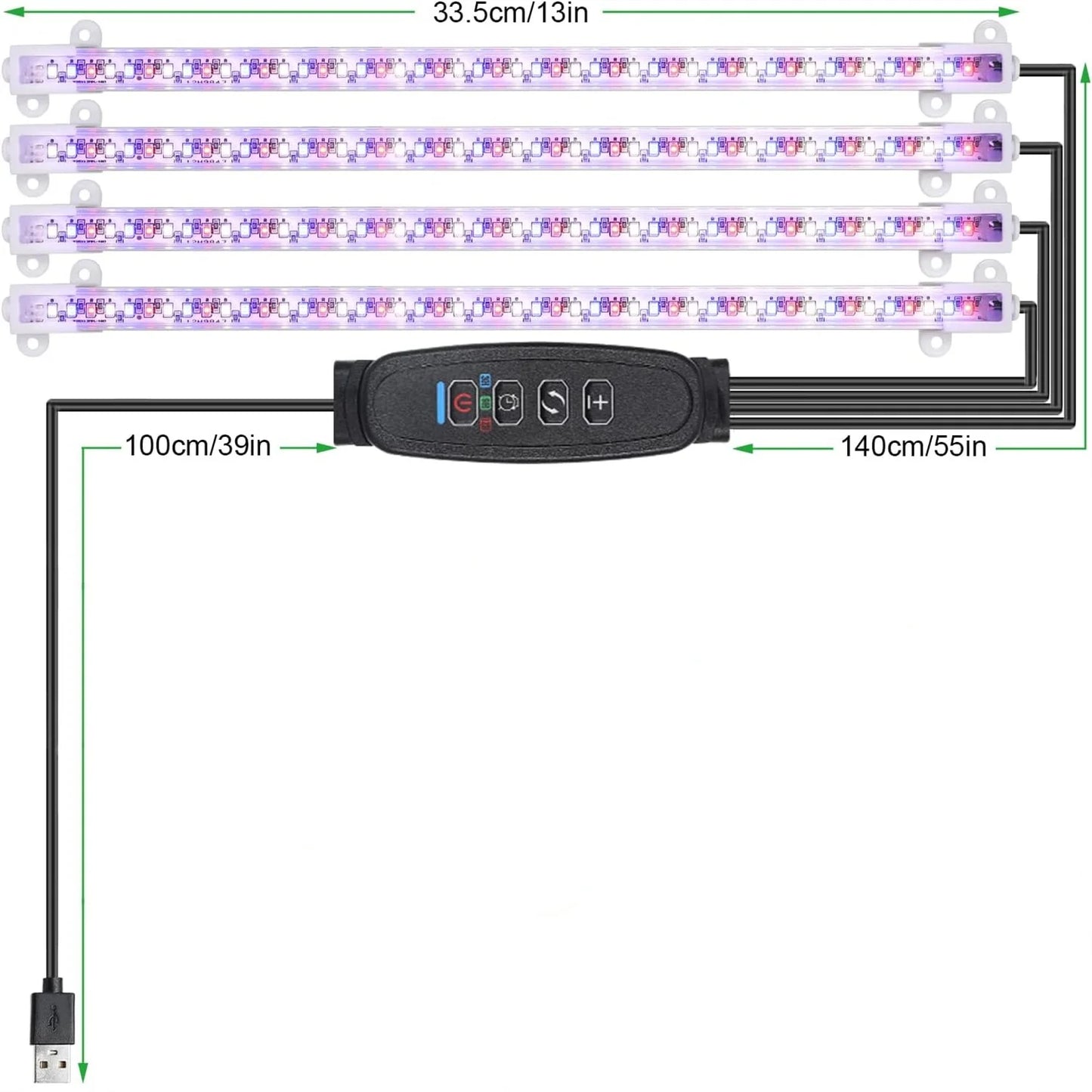 3-Color Indoor LED Grow Light — USB DC5V Full-Spectrum Phyto Lamp with Timer, Dimmable for Hydroponics & Plants