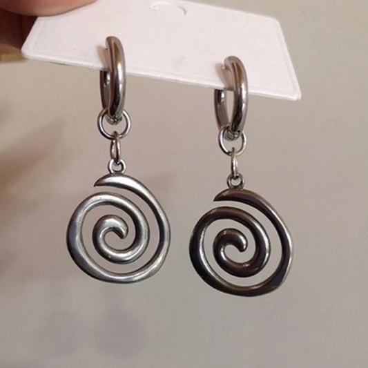 Grunge Stainless Steel Swirl Hoop Earrings – Goth Punk Cool Charm Earrings for Women Fashion Jewelry Accessories