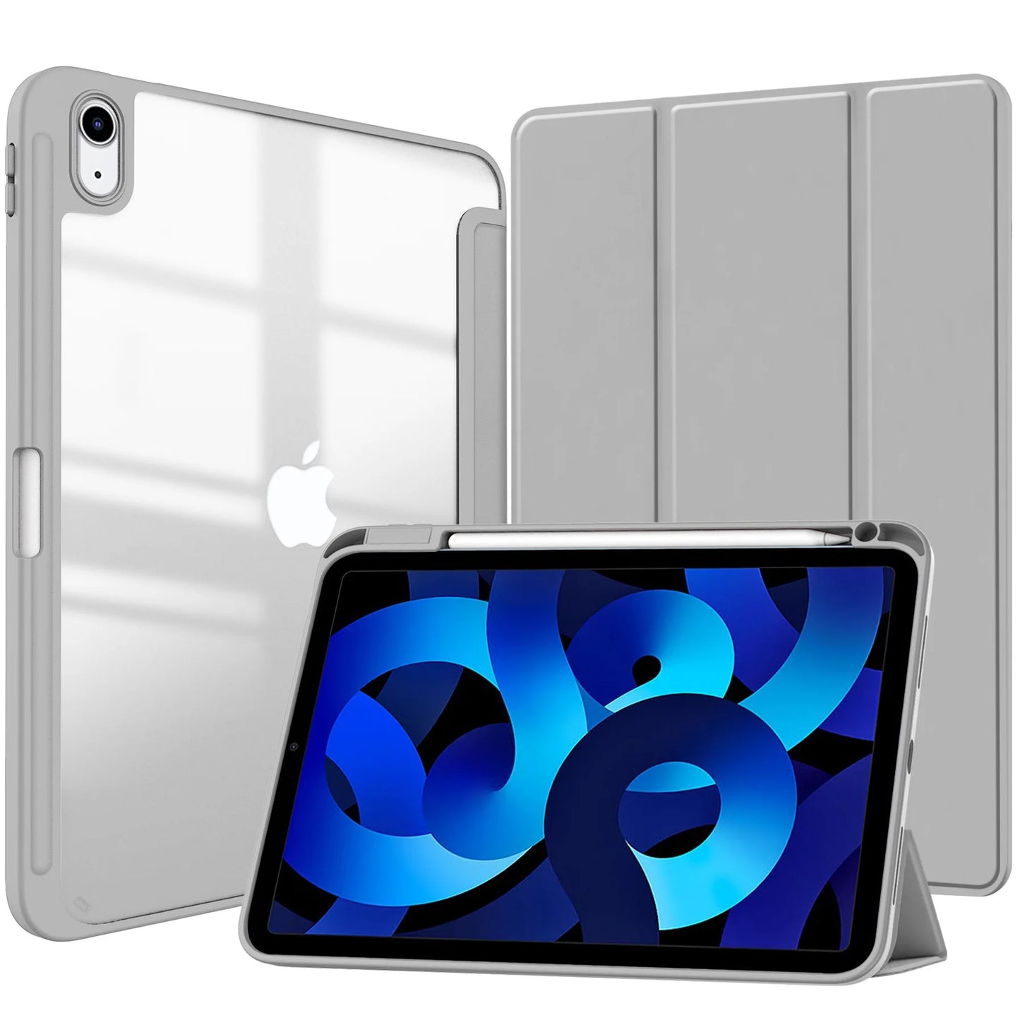 Smart PU iPad Case - Transparent Protective Cover for iPad Air Pro 11 Inch 10.9 10.2 9.7 Models with Stand