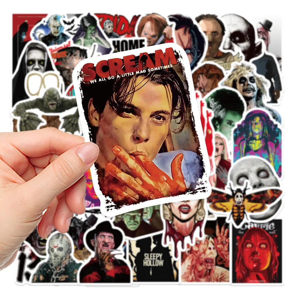 50pcs Dark Horror Killer Stickers - Halloween Decals for Notebooks, Water Bottles, Phone Cases & Party Decorations