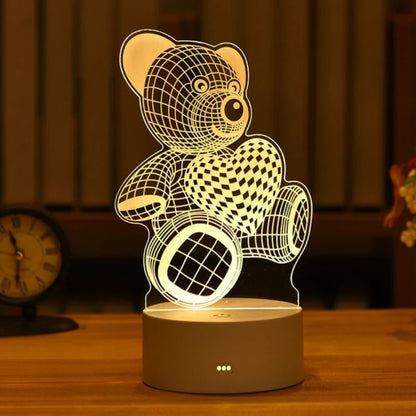 2024 Valentine's Day 3D Love Lamp: Acrylic Bear and Rose LED Night Light, Perfect Gift for Kids' Birthdays, Rabbit Easter Decor, and Wedding Decoration