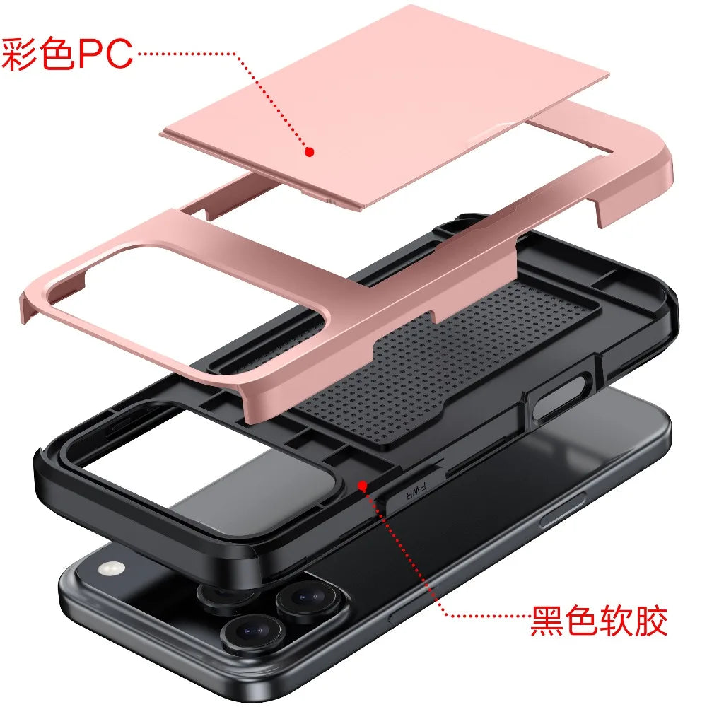 Shockproof iPhone Case with Wallet Card Holder – Protective Cover for iPhone 17, 16, 15, 14, 13, 12, 11 Series, Including Mini & Pro Max