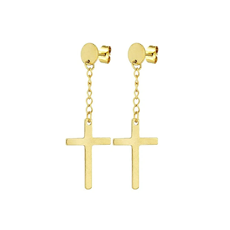 Gold Cross Huggie Hoop Earrings - Minimalist Dangle Charm Jewelry for Men & Women