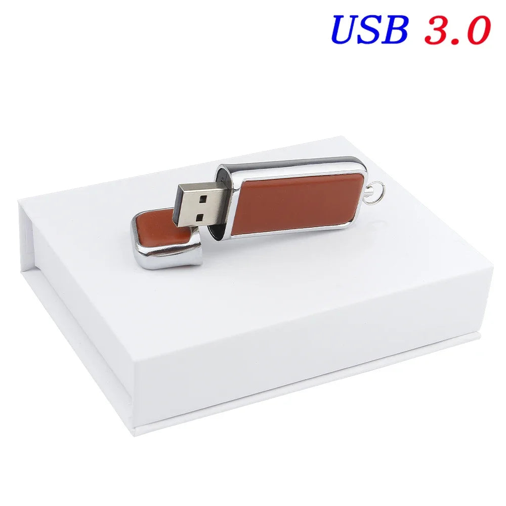 Leather USB 3.0 Flash Drive - Free Logo, 4GB-128GB High-Speed Memory Stick, Wedding Gift