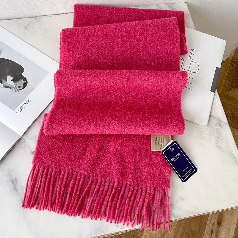 Winter Narrow Wool Scarf – 28 Colors, 100% Wool Solid Color Unisex Scarf for Men & Women, Warm and Cold-Proof