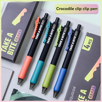 4-Piece Crocodile Clip Gel Pen Set - 0.5mm Black Ink Quick-Dry Smooth Writing Pens