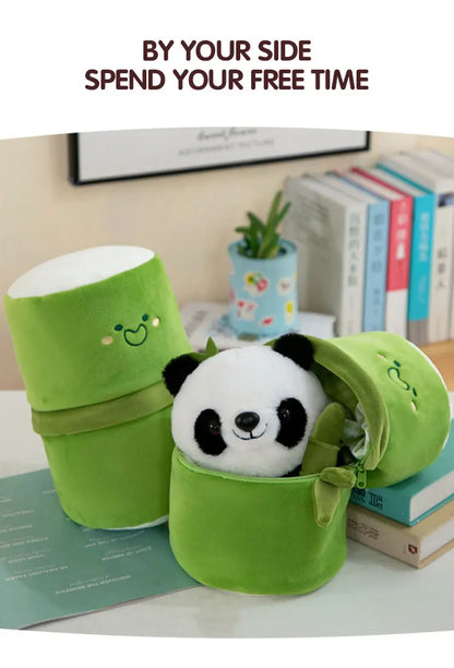 Kawaii Bamboo Tube Panda Plush Toy Set – Cute Reversible Stuffed Bear Dolls, Children’s Valentine’s Day Gift