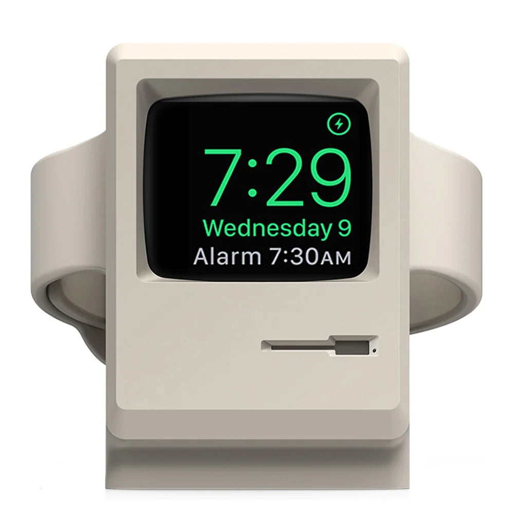 Retro Computer Pattern Silicone Stand: Charging Dock Holder for Apple Watch Series 7/6/5/4/3/2/1 - Stylish Nightstand Keeper Bracket Base