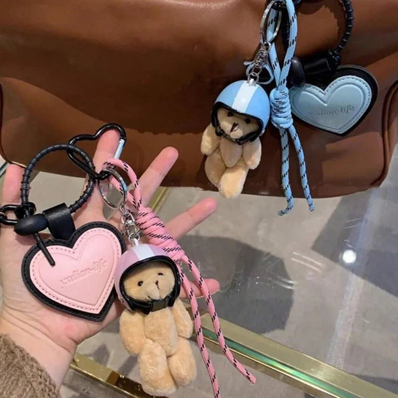 2024 Cute Electric Car Bear Plush Key Pendant – Trendy Dachshund Bag Charm for Girls’ School Bags