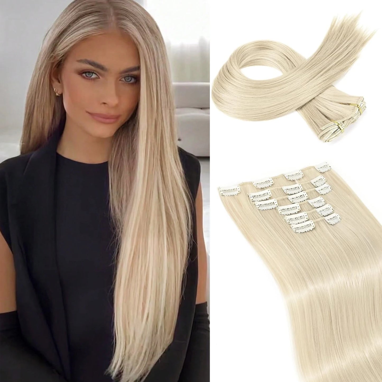 Clip-In Hair Extensions – Thick & Long Lace Weft Synthetic Hairpieces for Women