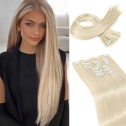 Clip-In Hair Extensions – Thick & Long Lace Weft Synthetic Hairpieces for Women