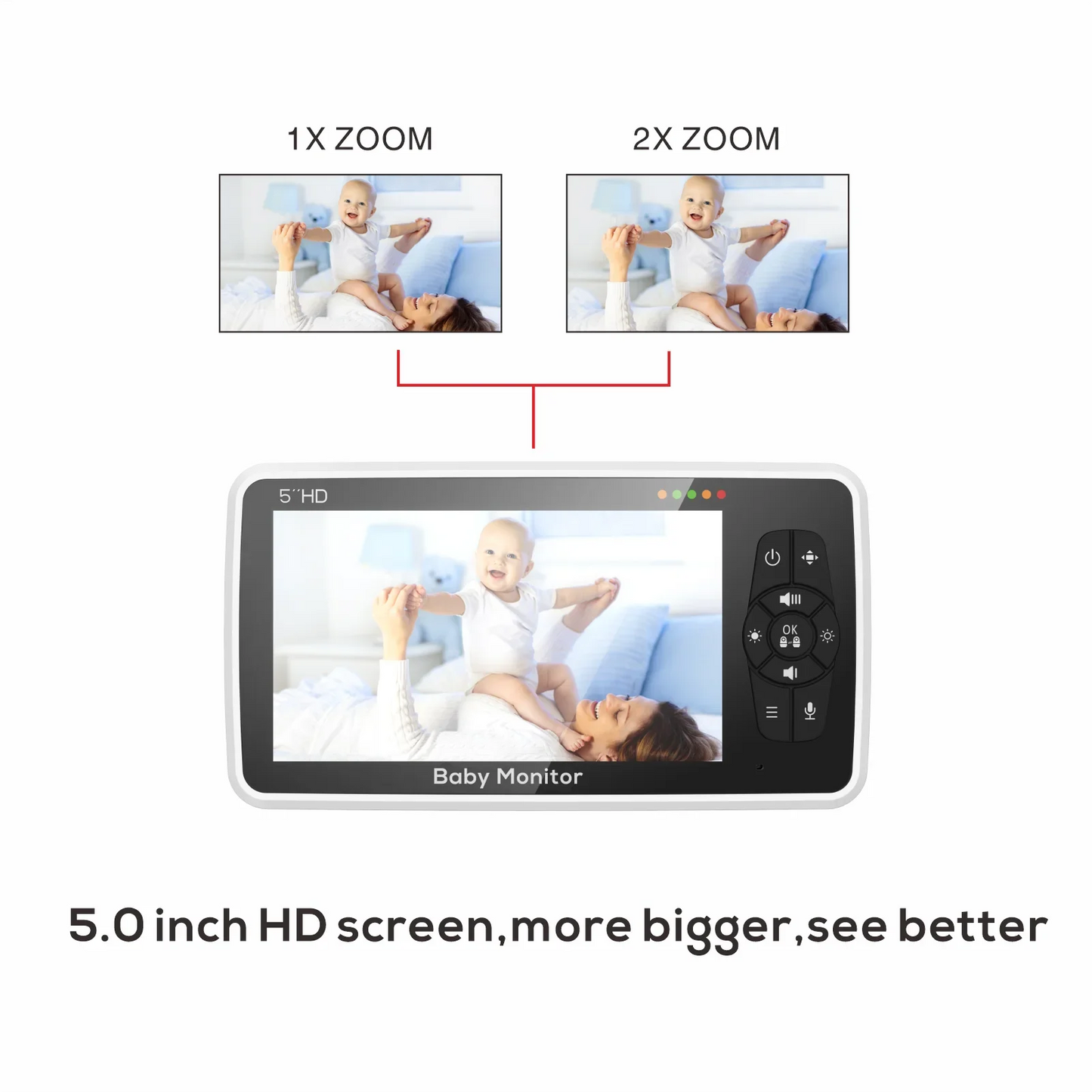 5" Video Baby Monitor with Camera & Audio – 4X Zoom, 22Hr Battery, 1000ft Range, 2-Way Talk, Temperature Sensor & Lullaby Functions