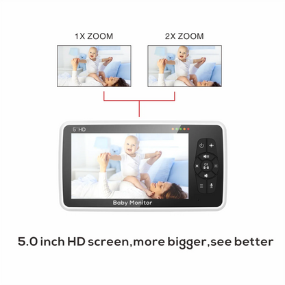 5" Video Baby Monitor with Camera & Audio – 4X Zoom, 22Hr Battery, 1000ft Range, 2-Way Talk, Temperature Sensor & Lullaby Functions