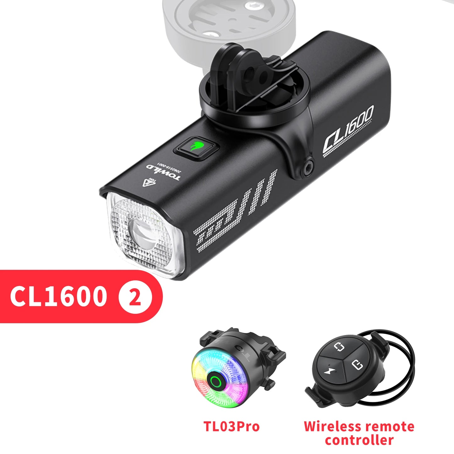 TOWILD 1600LM Bicycle Front Light — 5000mAh IPX6 Aluminum MTB & Road Bike Headlight with Type-C Charging