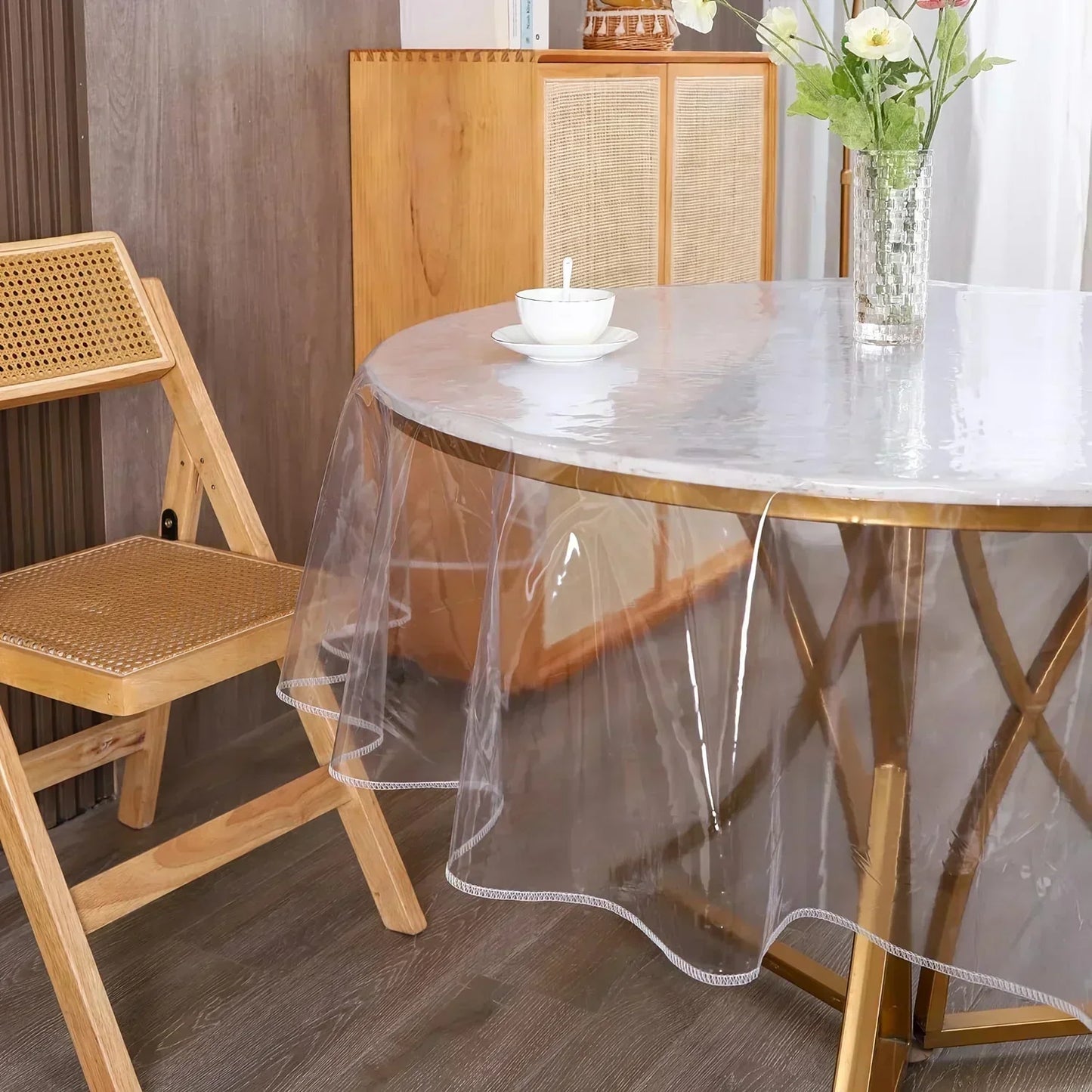 Waterproof Transparent Table Protector – Oil-Resistant PVC Tablecloth with Lock Edge, Stain-Proof & Wipeable Decorative Cover