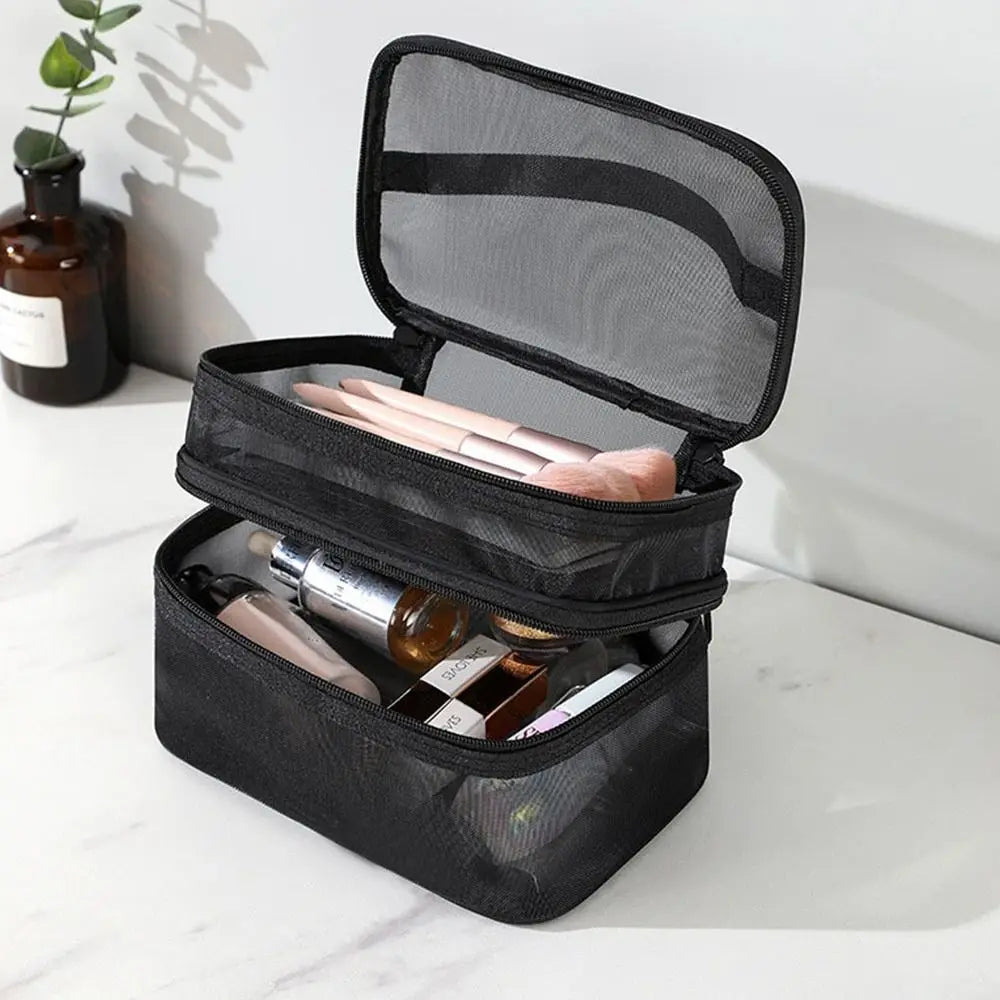 Fashion Transparent Mesh Travel Cosmetic Bag — 1/2/3 Layer Large-Capacity Makeup Organizer & Women’s Toiletry Bag