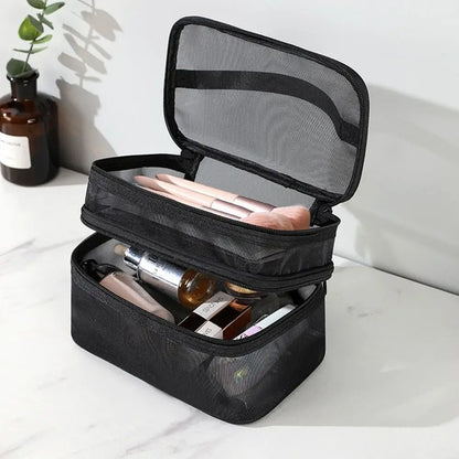 Fashion Transparent Mesh Travel Cosmetic Bag — 1/2/3 Layer Large-Capacity Makeup Organizer & Women’s Toiletry Bag