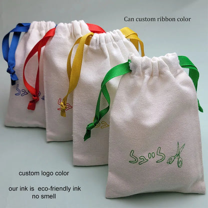 Small White Cotton Gift Bags – Custom Muslin Drawstring Pouches 5x7cm 8x10cm 9x12cm for Party, Candy, Jewelry Favor