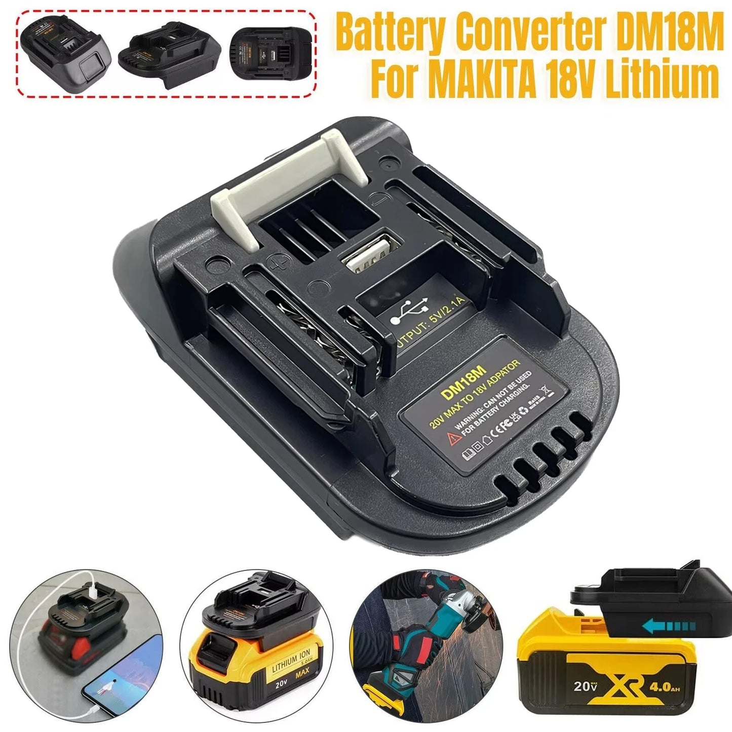 Battery Adapter Converter - Dewalt 20V DCB200 DCB205 to Makita BL1830 Power Tool Compatibility Adapter