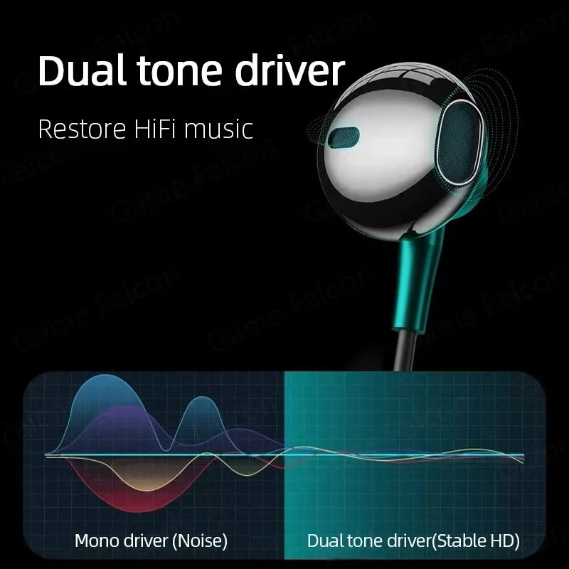 Type-C & 3.5mm Wired Earphones - HiFi Bass Stereo Headset with HD Microphone & Volume Control for iPhone 15–17 and Samsung Phones