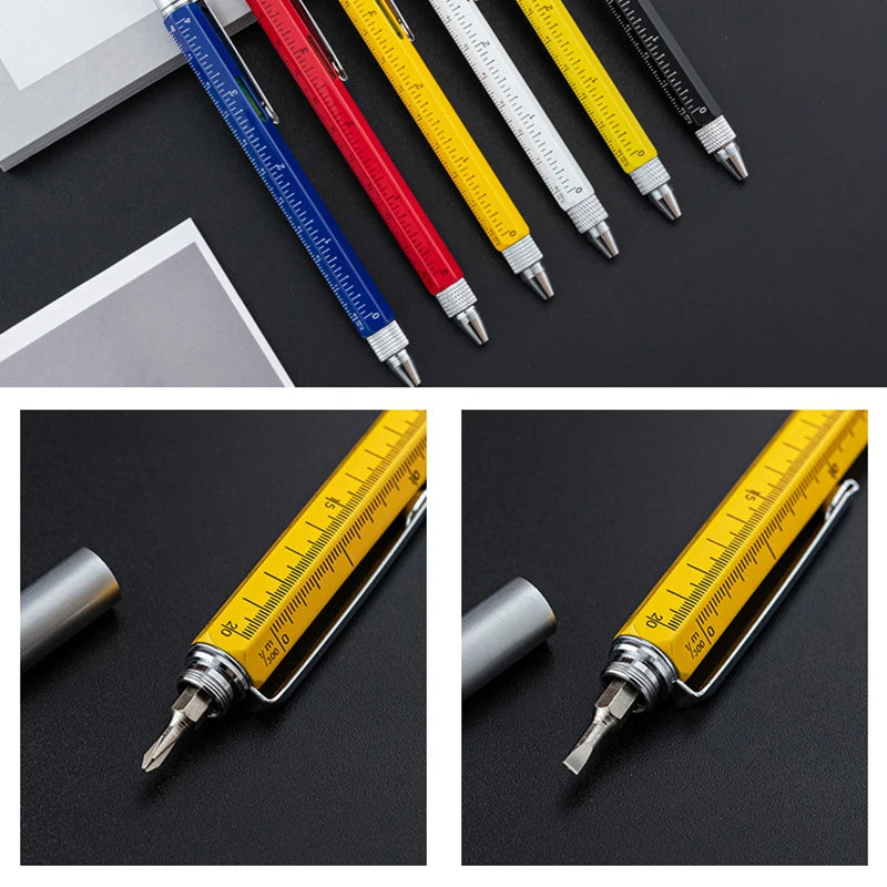 Luxury 6-in-1 Metal Ballpoint Pen — Multifunction with Ruler, Screwdriver, Touchscreen Stylus, and Spirit Level