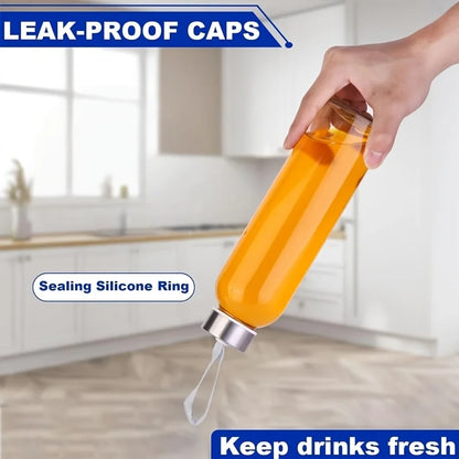 Glass Sports Water Bottle - 500/750/1000ML Juice & Coffee Bottle with Carry Strap and Cleaning Brush