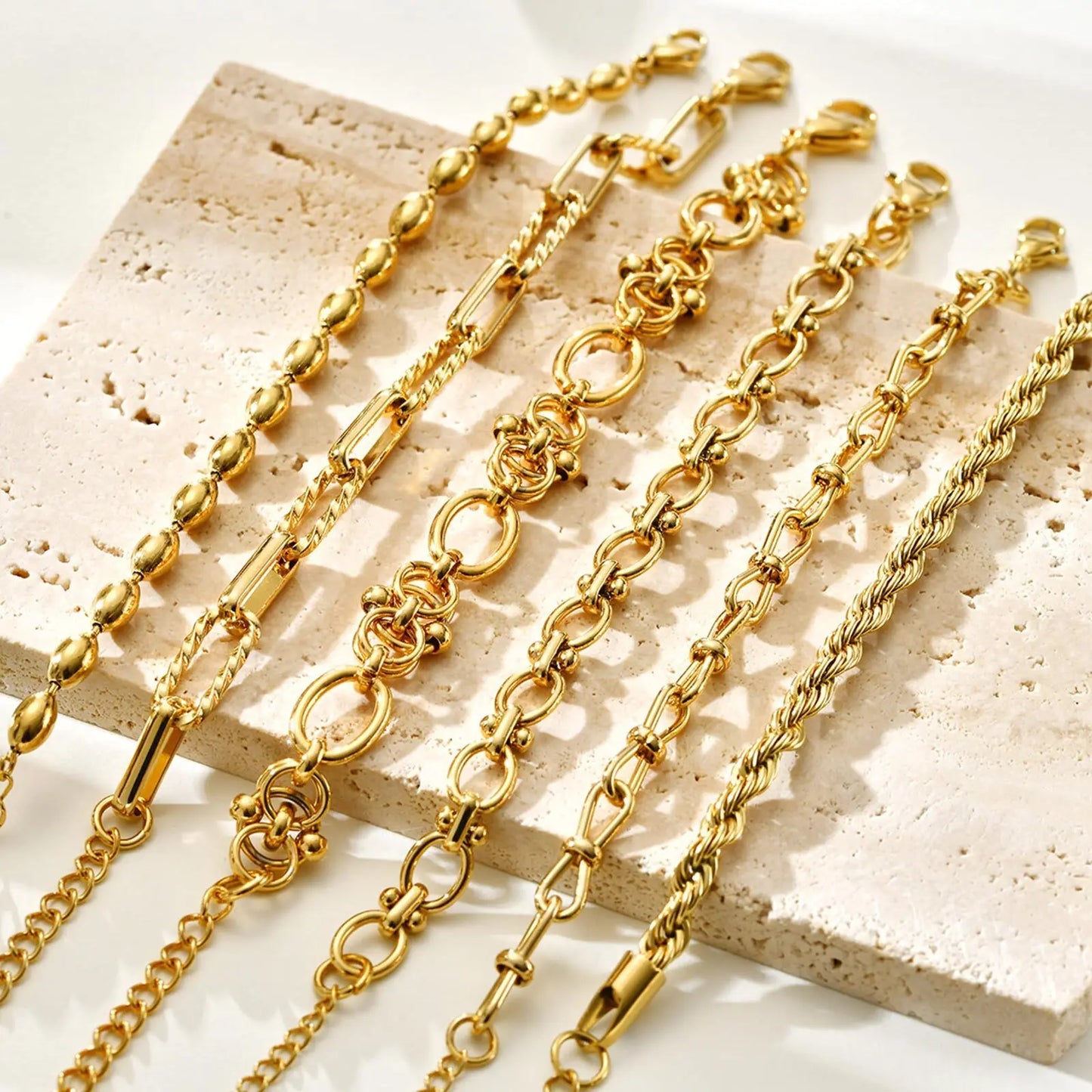 Women's Chunky Gold Plated Stainless Steel Link Chain Bracelet – Waterproof Layered Wristband Jewelry