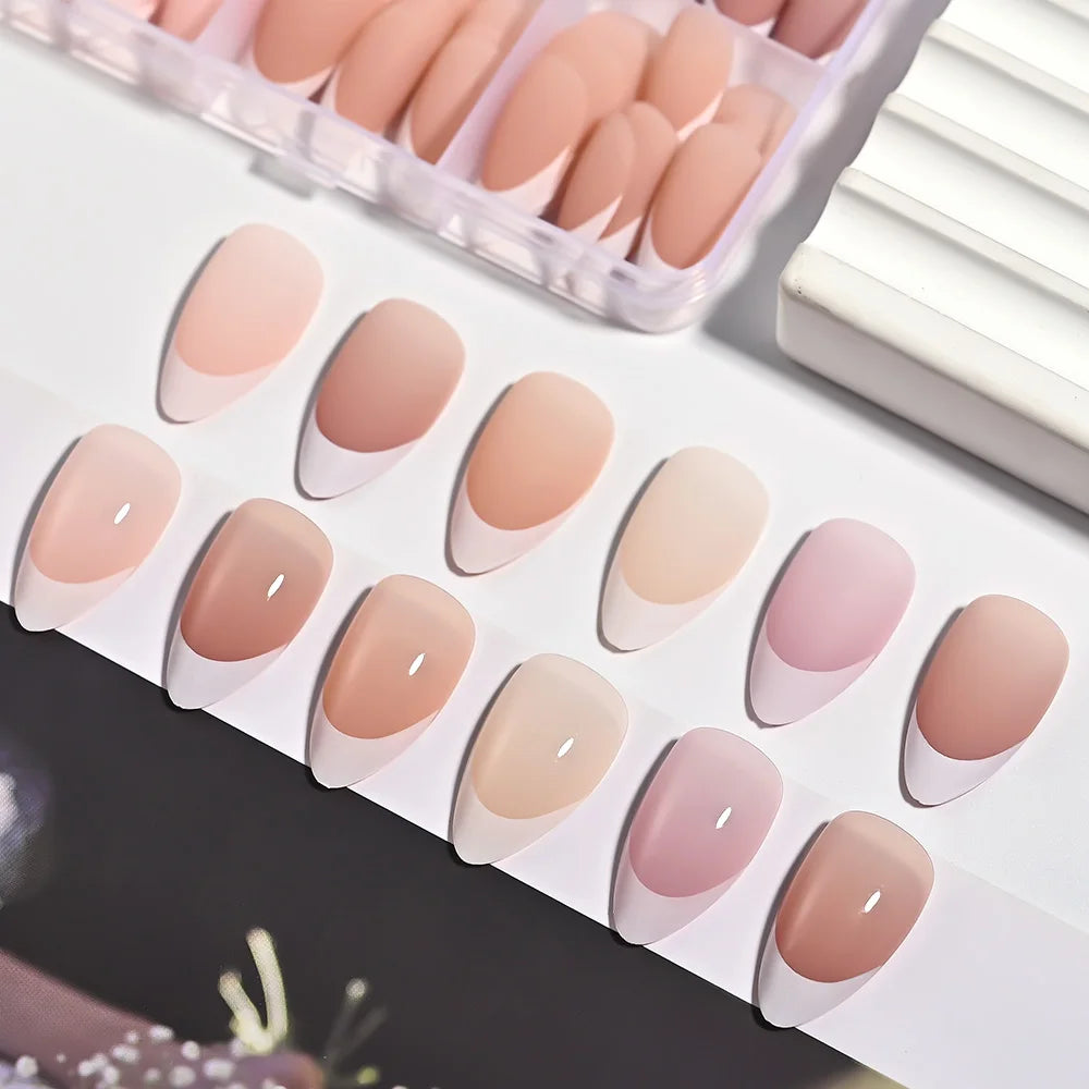 360Pcs Almond French Tip Press On Nails - Glossy Matte Full Cover White Edge False Nail Tips for Women DIY Manicure