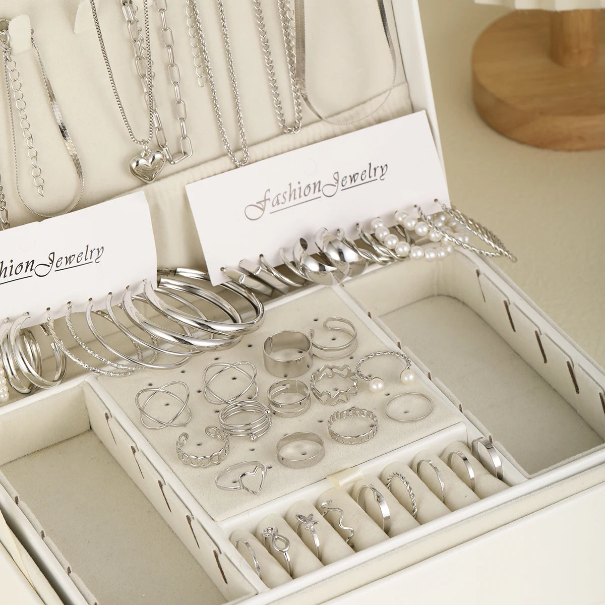 54-Pcs Women’s Vintage Pearl Jewelry Set – Earrings, Rings, Necklace, Bracelet & Heart Pendant, Boho Daily Wear Gift 2024