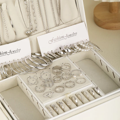 54Pcs Vintage Pearl Jewelry Set - Elegant Earrings Necklace Bracelet Ring & Heart Pendant Gift for Women