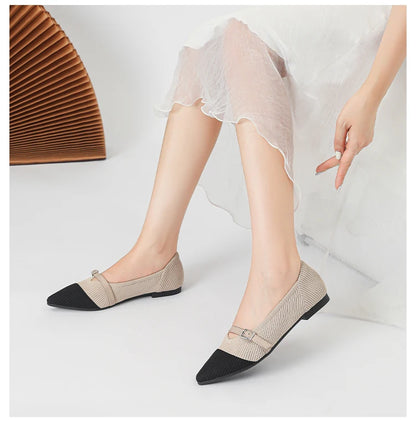 2024 Women's Flat Shoes – Pointed Toe Soft Knitted Sole, Breathable & Comfortable Spring and Autumn New Model