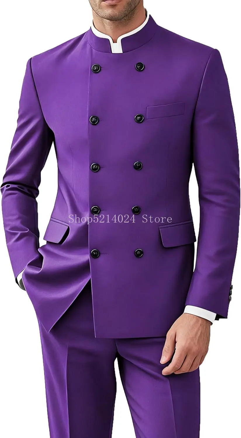 Men’s 2-Piece Suit Set - Gold Button Jacket & Pants Formal Wedding Style Outfit