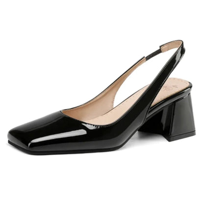 Women’s Bright Green Patent Leather Slingback Pumps – Square Toe Chunky Heel Stylish Shoes