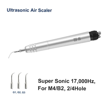 Dental Ultrasonic Air Scaler Handpiece – 2/4 Holes with 3 Tips for Teeth Whitening, Polishing & Cleaning