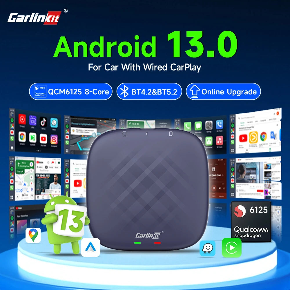 CarlinKit Android 13 AI TV Box - Android Auto Wireless CarPlay, QCM6125 8-Core, Split Screen, 64G/128G, Supports Netflix, YouTube, Play Store