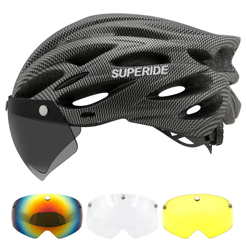 SUPERIDE Ultralight Cycling Helmet - In-Mold Road & MTB Bike Helmet with Magnetic Goggles & Sun Visor for Men & Women