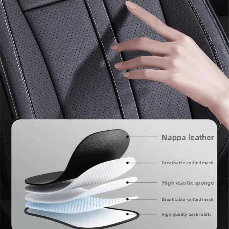 Nappa Leather Car Seat Cover - Anti-Slip Full-Wrap Front Seat Protector Cushion Mat for Drivers