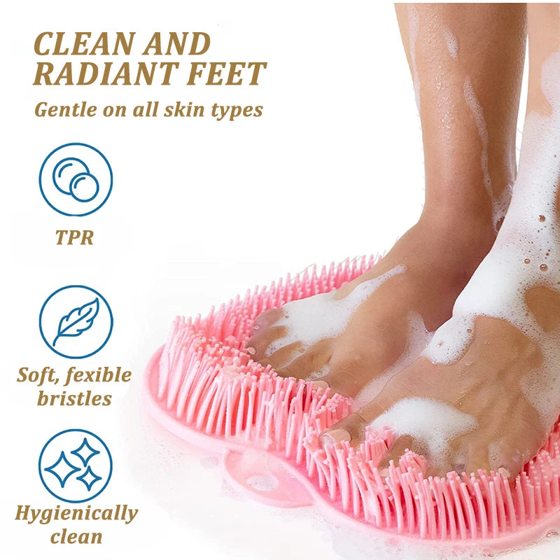 Silicone Back Brush with Non-Slip Shower Mat - Bath Massage Foot Exfoliating Brush Pad with Suction Cups