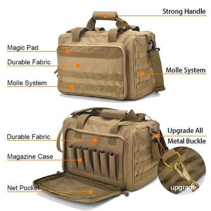 Gun Range Storage Bag Molle Tactical Case – Outdoor Hunting & Shooting Accessory, Pistol Tool Shoulder Pack, Nylon Sniper Bag (Black)