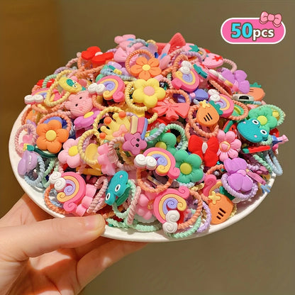50/100 Pcs Cute Girls’ Hair Ties - High-Elasticity Soft Mini Elastics for Kids’ Everyday Hairstyles