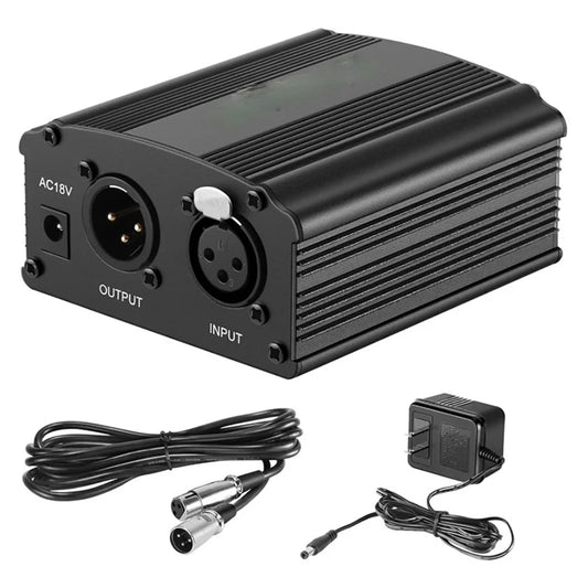 48V Phantom Power Supply Kit - XLR 3-Pin Microphone Cable & Adapter for Condenser Recording Mics