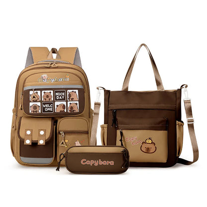 Kawaii Capybara School Backpack Set – Cute Girls Casual Daypack, Kids Bookbag & Travel School Bag Set