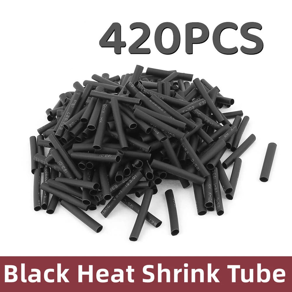 420PCS Black Heat Shrink Tubing Kit - Weatherproof Polyolefin Sleeving for Cable Protection and Tools