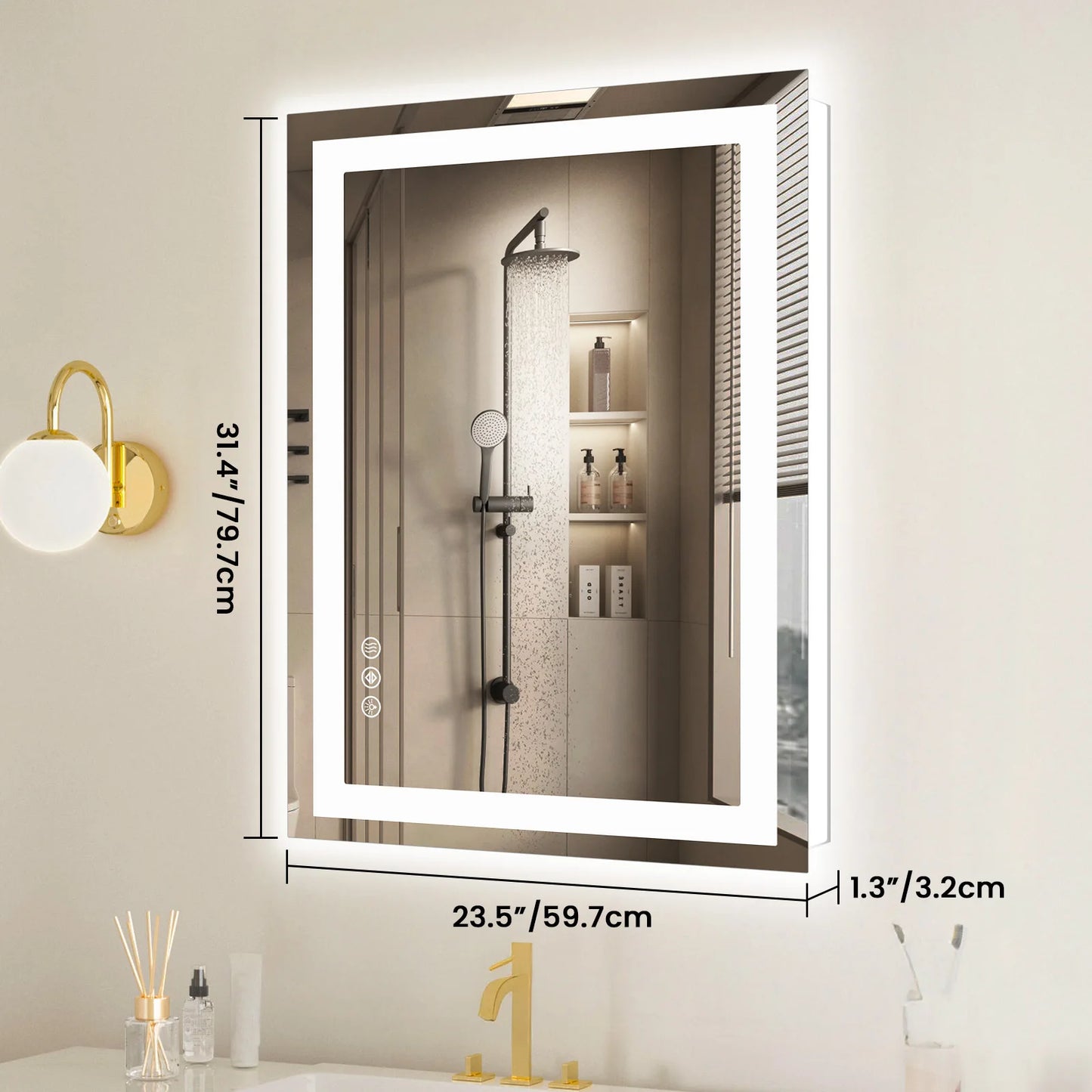 36"x24" LED Bathroom Vanity Mirror – Wall-Mounted Tempered Glass with Front & Backlight, Memory Function for Living Room