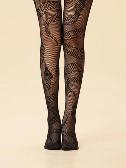 Fashionable Snake-Shaped Fishing Net Socks - 1 Pair of Punk Style Halloween Pantyhose, Sexy Horror Snake Shaped Design