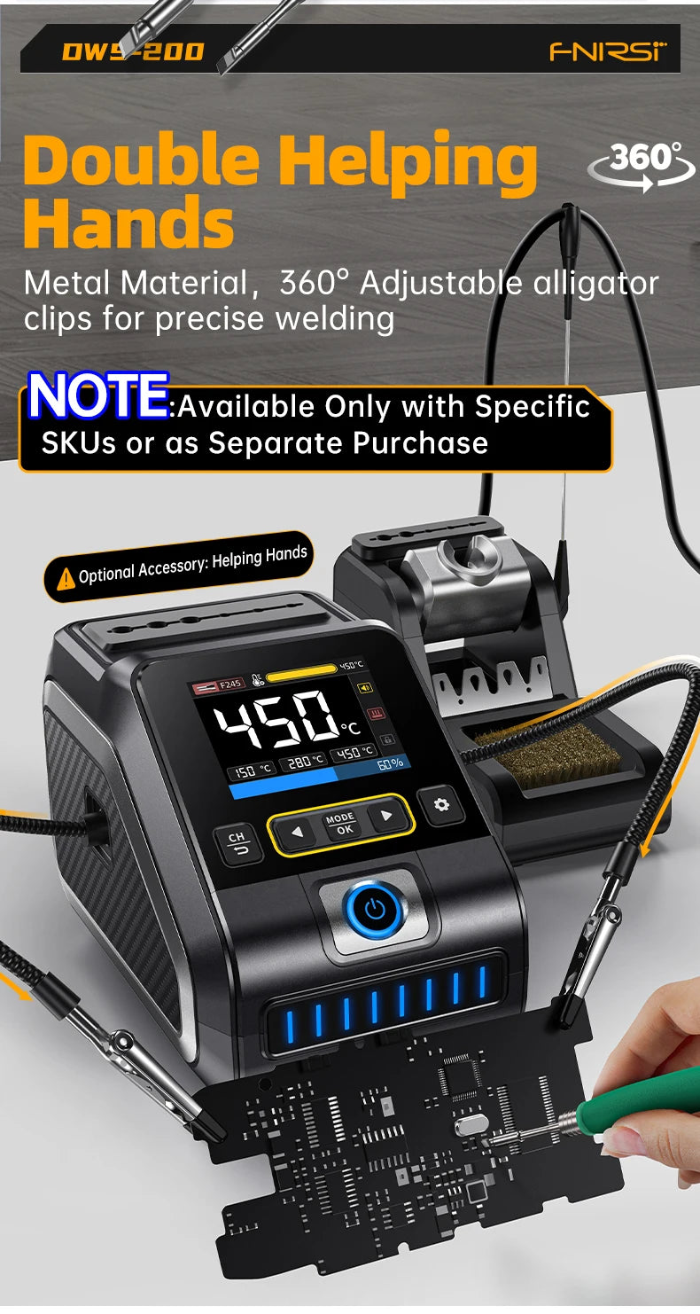 FNIRSI DWS-200 200W Power Soldering Iron Station | C210 C245 Handle for Electronic Welding & Rework
