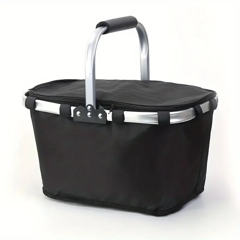Insulated Picnic & Shopping Basket — Waterproof Foldable Cooler with Locking Lid for Outdoor Food Storage